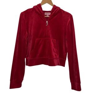 Juicy Couture Classic Velour Zip-Up Hoodie with signature "J" Zipper Pull Size L